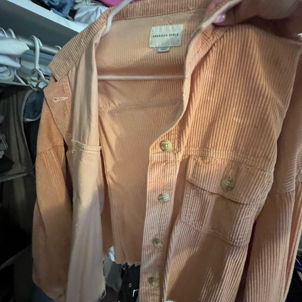 American Eagle cropped ribbed jean jacket corduroy